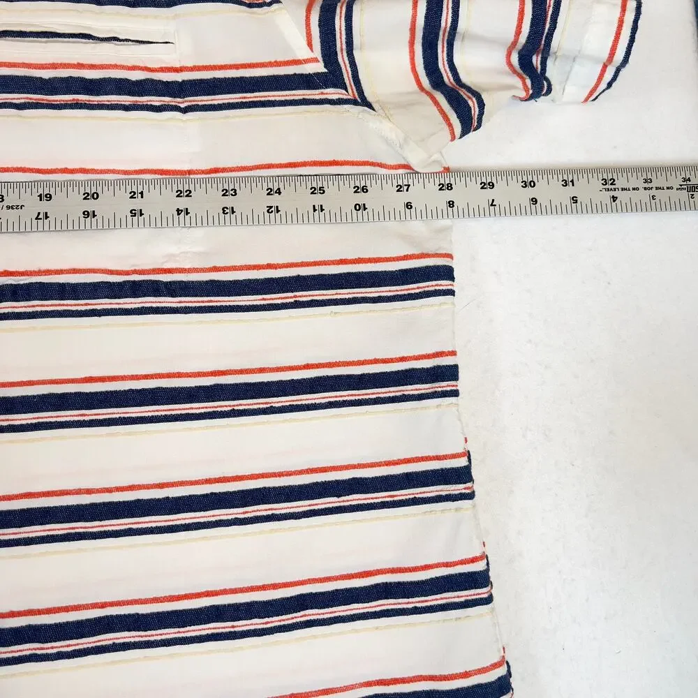 Orvis Button Shirt Men's XXL White Blue Orange Stripe Short Sleeve Linen Feel